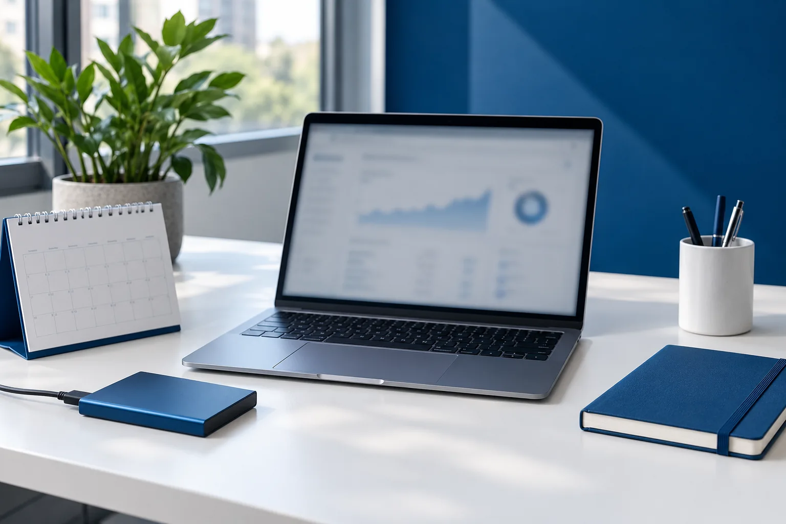 Rotina de manutenção de um site organizada em calendário e notebook