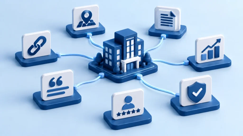 Empresa conectada a referências de localização, documentos, avaliações e informações