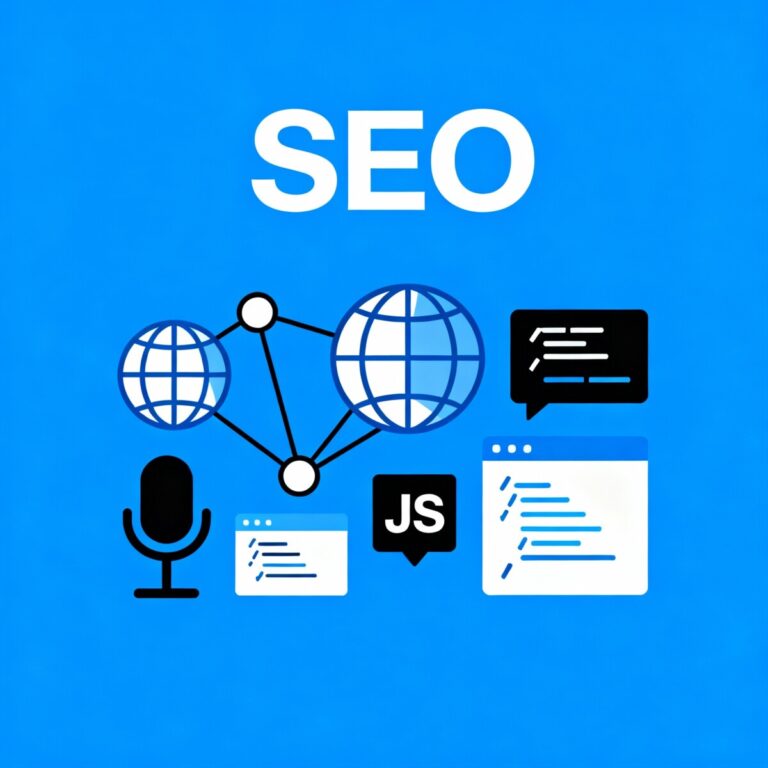 imagem com duas redes escritos SEO representando Javascript SEO