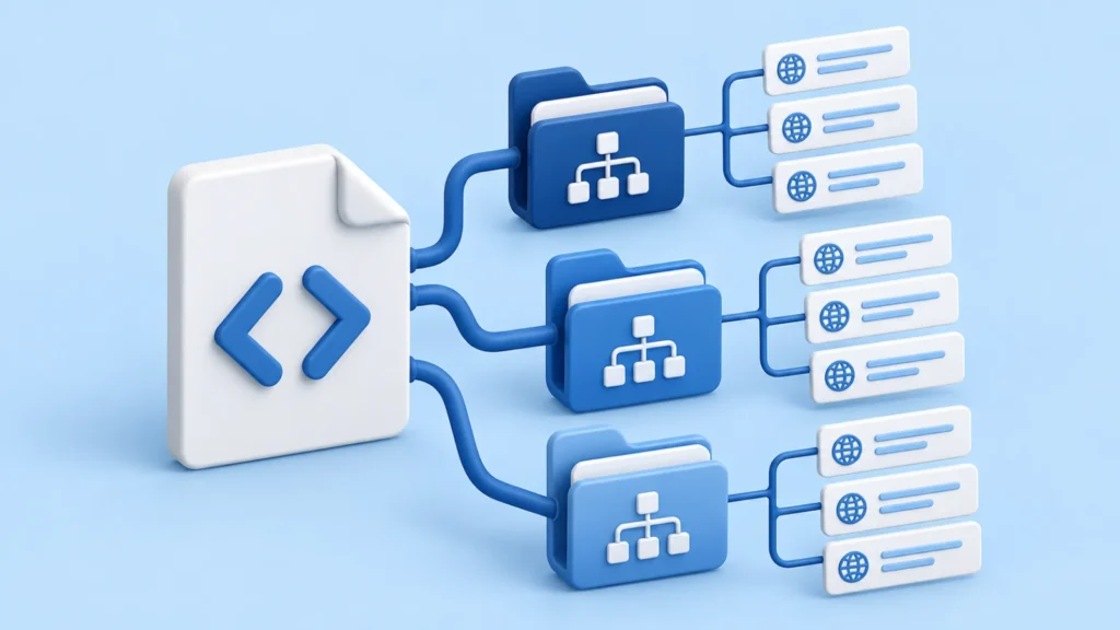 Arquivo XML conectado a grupos de sitemaps e aos endereços das páginas