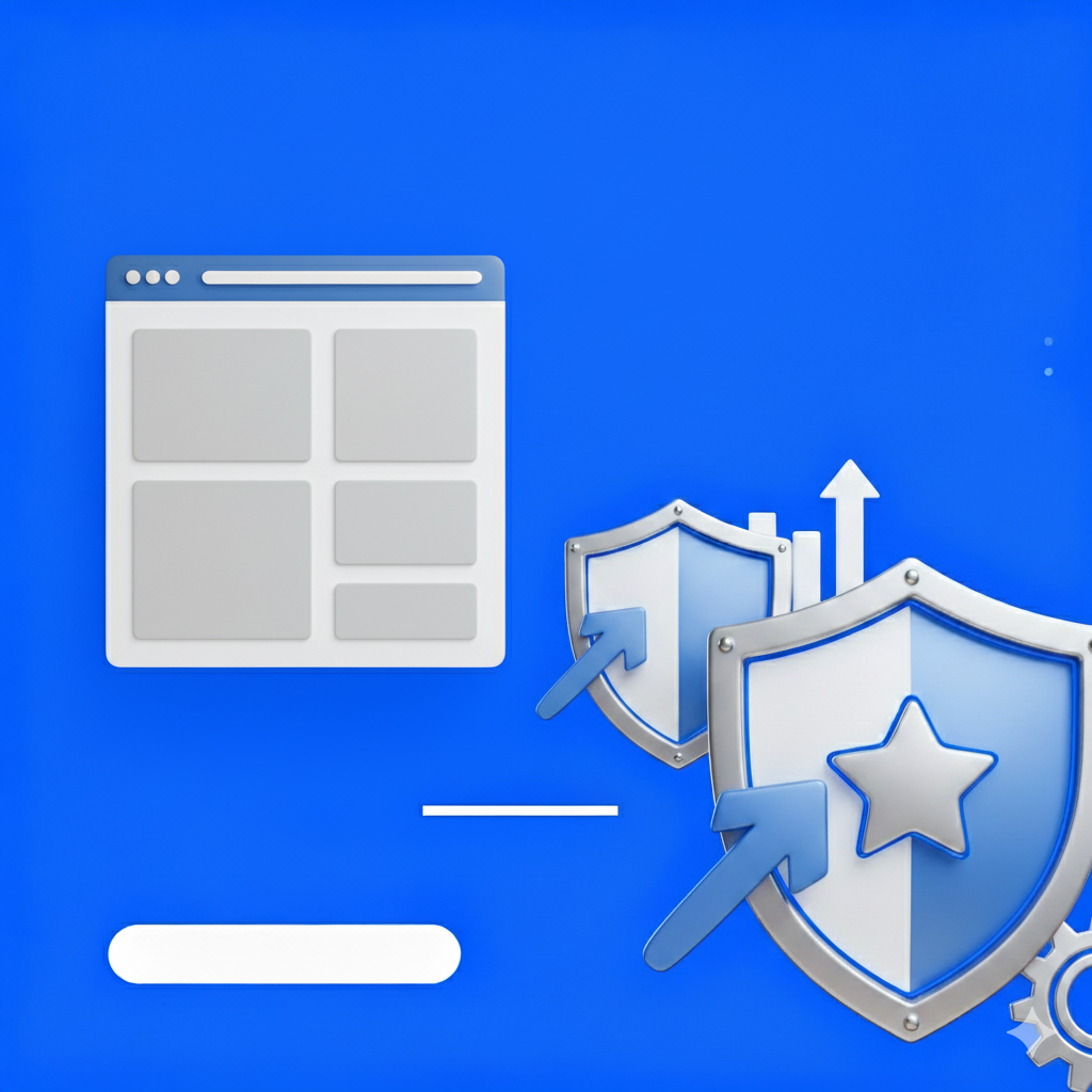 Capa com escudo e página de site representando autoridade da página