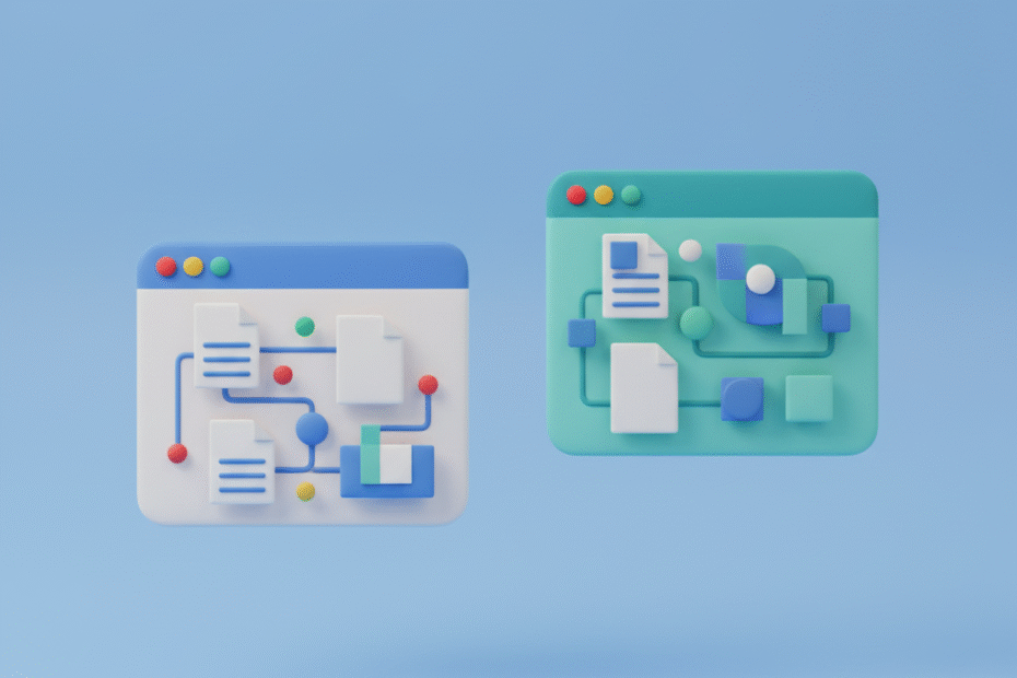 duas páginas web lado a lado sinalizando Google e Bing