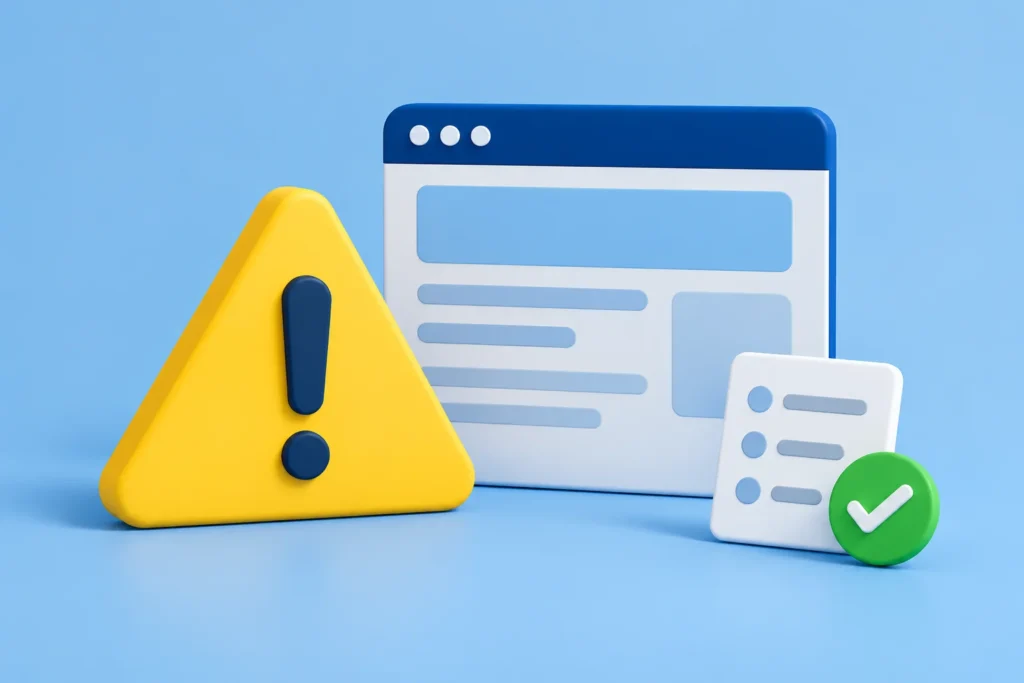 Aviso de perigo ao lado de uma página e de uma ficha de revisão