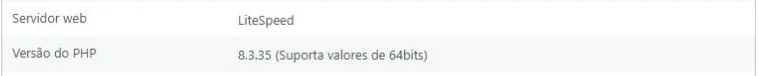 Área Servidor do Diagnóstico do WordPress mostrando a versão do PHP usada pelo site